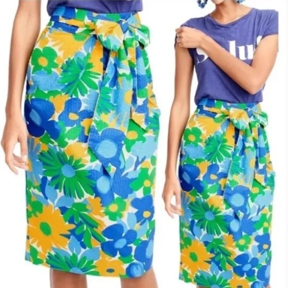 J. Crew Vibrant Floral Pencil Skirt in Blue and Green
